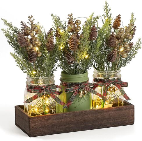 3 Pcs Mason Jar Centerpiece Decorations for Christmas Table Decor Farmhouse Coffee Table Decor Christmas Kitchen and Room Decor,Red in Saudi Arabia