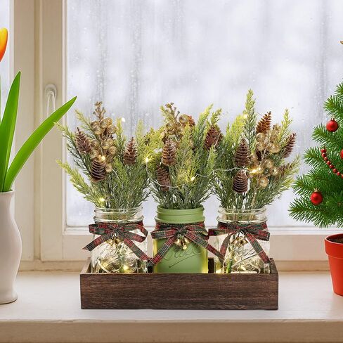 3 Pcs Mason Jar Centerpiece Decorations for Christmas Table Decor Farmhouse Coffee Table Decor Christmas Kitchen and Room Decor,Red in Saudi Arabia