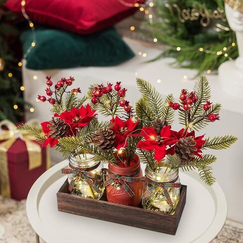3 Pcs Mason Jar Centerpiece Decorations for Christmas Table Decor Farmhouse Coffee Table Decor Christmas Kitchen and Room Decor,Red in Saudi Arabia