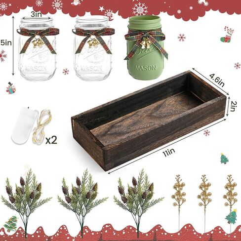 3 Pcs Mason Jar Centerpiece Decorations for Christmas Table Decor Farmhouse Coffee Table Decor Christmas Kitchen and Room Decor,Red in Saudi Arabia
