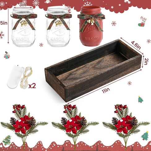 3 Pcs Mason Jar Centerpiece Decorations for Christmas Table Decor Farmhouse Coffee Table Decor Christmas Kitchen and Room Decor,Red in Saudi Arabia