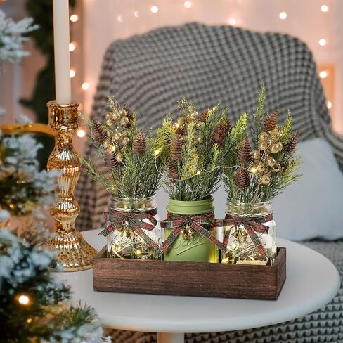 3 Pcs Mason Jar Centerpiece Decorations for Christmas Table Decor Farmhouse Coffee Table Decor Christmas Kitchen and Room Decor,Red in Saudi Arabia