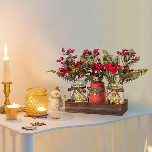 3 Pcs Mason Jar Centerpiece Decorations for Christmas Table Decor Farmhouse Coffee Table Decor Christmas Kitchen and Room Decor,Red in Saudi Arabia
