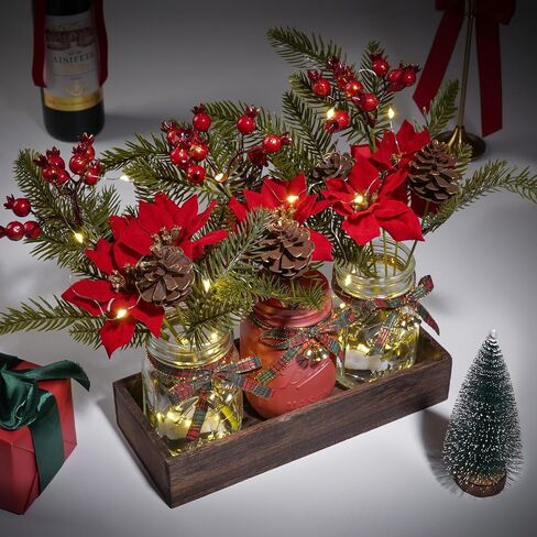 3 Pcs Mason Jar Centerpiece Decorations for Christmas Table Decor Farmhouse Coffee Table Decor Christmas Kitchen and Room Decor,Red in Saudi Arabia