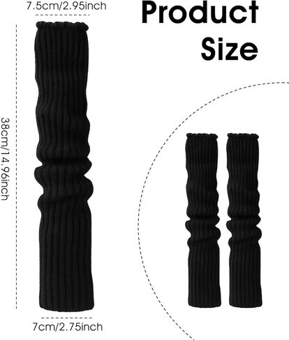 Black Arm Warmers,Knitted Fingerless Gloves for Women,Autumn Winter Stretchy Arms Sleeves with Thumb Hole in Kuwait