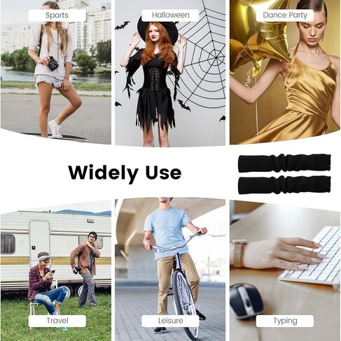 Black Arm Warmers,Knitted Fingerless Gloves for Women,Autumn Winter Stretchy Arms Sleeves with Thumb Hole in Kuwait