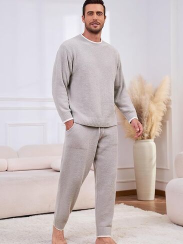 Snuggle SAC Mens Pajamas مجموعة 2 قطعة مجموعات ملابس ناعمة طويلة الأكمام مع جيوب in Kuwait