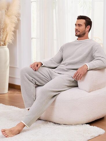 Snuggle SAC Mens Pajamas مجموعة 2 قطعة مجموعات ملابس ناعمة طويلة الأكمام مع جيوب in Kuwait