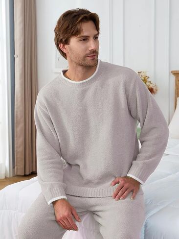 Snuggle SAC Mens Pajamas مجموعة 2 قطعة مجموعات ملابس ناعمة طويلة الأكمام مع جيوب in Kuwait