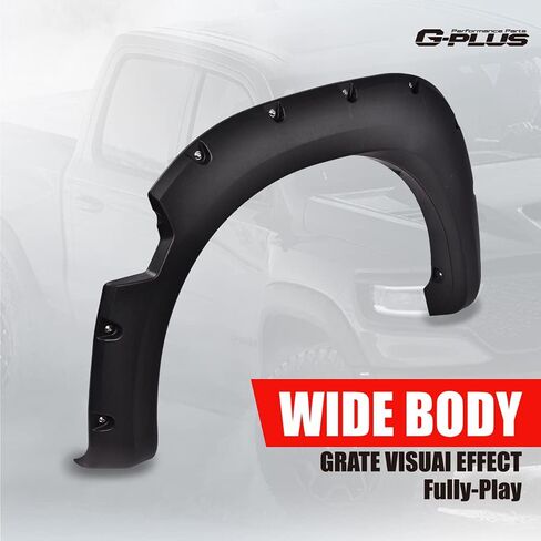 G-PLUS 4pcs Fender Flares Front & Rear Smooth, Compatible with Nissan Titan 2004-2015 Without Bedside Lockbox, Black Wheel Cover Protector, Pocket Rivet Bolt Style Vent Trim in Saudi Arabia