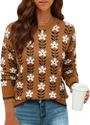 Women's Fall Pullover Sweater Long Sleeve Oversized Printed Cute Crewneck Knitted Top 2025 Trendy Fashion in Kuwait