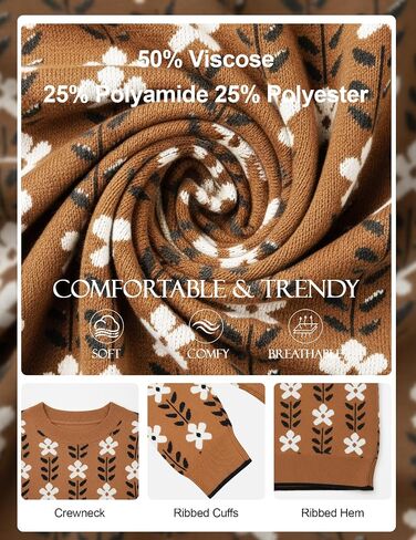 Women's Fall Pullover Sweater Long Sleeve Oversized Printed Cute Crewneck Knitted Top 2025 Trendy Fashion in Kuwait
