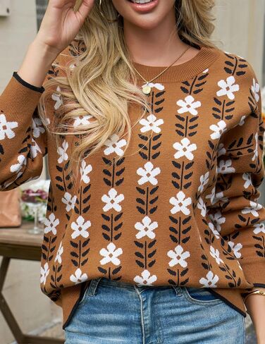 Women's Fall Pullover Sweater Long Sleeve Oversized Printed Cute Crewneck Knitted Top 2025 Trendy Fashion in Kuwait