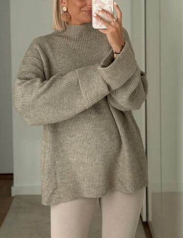 Oversized Womens Knit Sweater Cozy Ribbed Turtleneck Pullover with Side Slits in Saudi Arabia