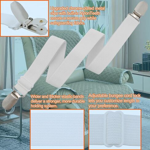 حمالات حمالات النطاق المرنة قابلة للتعديل أشرطة حامل لأصحاب كرسي كرسي كرسي Loveseat Coverner Coushion Pentcal Tables Slipcover (8 ، Black) in Kuwait