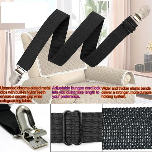 حمالات حمالات النطاق المرنة قابلة للتعديل أشرطة حامل لأصحاب كرسي كرسي كرسي Loveseat Coverner Coushion Pentcal Tables Slipcover (8 ، Black) in Kuwait