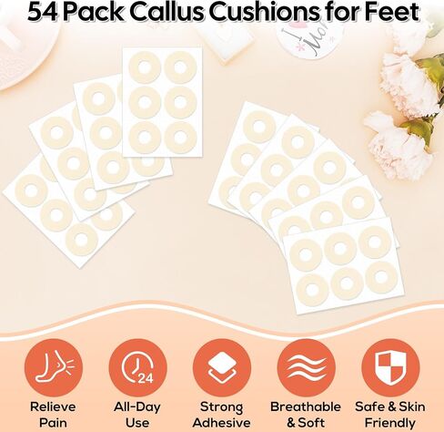 54 COUNT COUNS CUSHIES ومنصات الذرة ، وسائد ذرة مستديرة لأصابع القدم ، ومنصات الكالس ذات العصي الذاتية لقاع القدم ، ومنصات الذرة لتخفيف آلام القدمين وحماية الاحتكاك in Kuwait