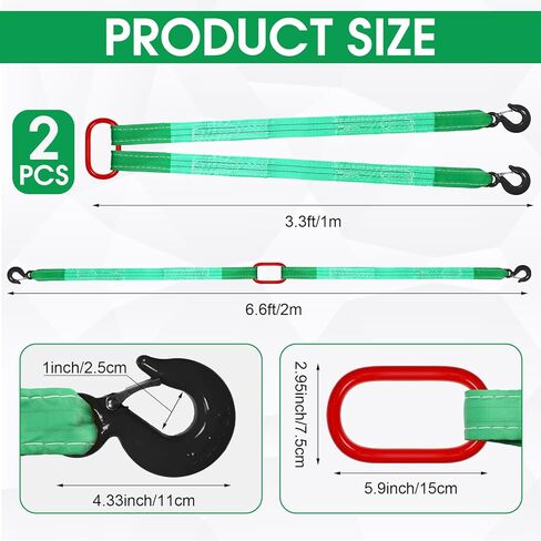 2 Pack 3.3 Ft Lifting Slings Straps with Hooks 4410 Lb Pounds Capacity Polyester Bridle Sling Heavy Duty Two Leg Lifting Slings and Straps for Engines Cranes Hoists Truck Cargo in Kuwait
