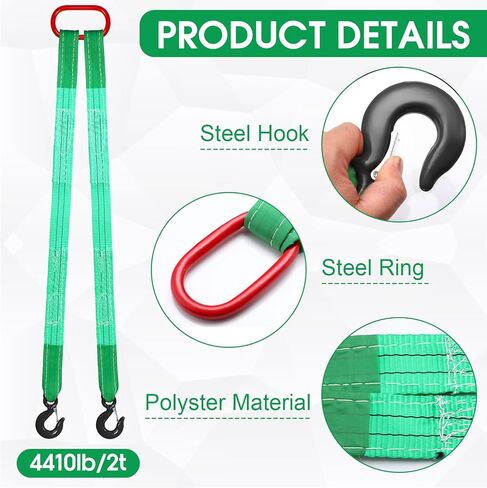 2 Pack 3.3 Ft Lifting Slings Straps with Hooks 4410 Lb Pounds Capacity Polyester Bridle Sling Heavy Duty Two Leg Lifting Slings and Straps for Engines Cranes Hoists Truck Cargo in Kuwait