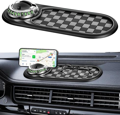 1pc Multifunction Car Anti-Slip Mat and Phone Holder, Gray-Silver Dashboard Pad with Temporary Parking Number Pad for Phones Keys Sunglasses in Saudi Arabia