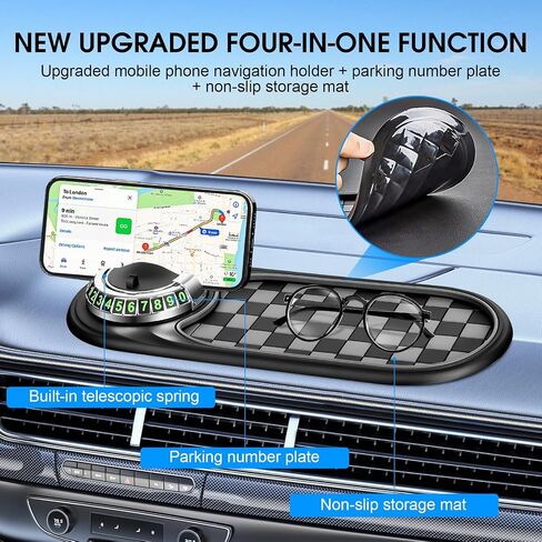 1pc Multifunction Car Anti-Slip Mat and Phone Holder, Gray-Silver Dashboard Pad with Temporary Parking Number Pad for Phones Keys Sunglasses in Saudi Arabia