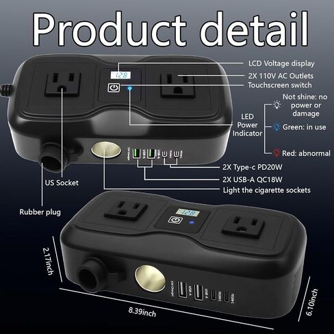 7 في 1 200W CAR POWER HINVERTER 12V DC إلى 110V AC مع محول شاحن السيارات ، وموقف USB 2 USB 2 AC 4 USB PD 20W & QC 3.0 Outlet و Lighter Slight - إكسسوارات السيارات للرحلة والتخييم in Kuwait