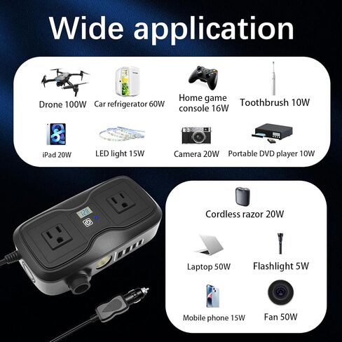 7 في 1 200W CAR POWER HINVERTER 12V DC إلى 110V AC مع محول شاحن السيارات ، وموقف USB 2 USB 2 AC 4 USB PD 20W & QC 3.0 Outlet و Lighter Slight - إكسسوارات السيارات للرحلة والتخييم in Kuwait