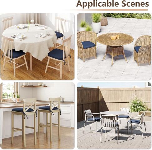 C-Hopetree Indoor Outdoor Crash Crasion الوسائد مع العلاقات ، وسادات المقاعد للمطبخ مع غطاء قابل للغسل وأسفل قاع غير قاع ، ورغوة عالية المستويات ، مقاوم للماء ، 17 "× 16" × 2 "، الأزرق البحري ، مجموعة من 8 in Kuwait