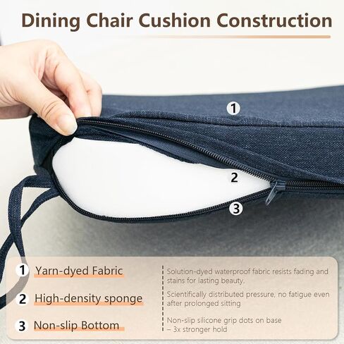 C-Hopetree Indoor Outdoor Crash Crasion الوسائد مع العلاقات ، وسادات المقاعد للمطبخ مع غطاء قابل للغسل وأسفل قاع غير قاع ، ورغوة عالية المستويات ، مقاوم للماء ، 17 "× 16" × 2 "، الأزرق البحري ، مجموعة من 8 in Kuwait