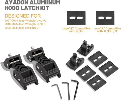 Aluminum Hood Latches Kit Designed for Jeep Wrangler JK/JKU 2007-2018, JL/JLU 2018-2025 & Jeep Gladiator 2020-2025, Easy Install, Anti-Rust, Heavy-Duty,Wrangler Accessories,BK-Face,1Pair in Kuwait