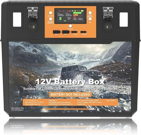 Battery Box for 300Ah LiFePO4 Build-in 25A DCDC Charger and 1000W Pure Sine Wave Inverter, Heavy Duty 12V Battery Box with USB, DC Port and Emergency Lighting for Marine, RV, and Trailer in Kuwait