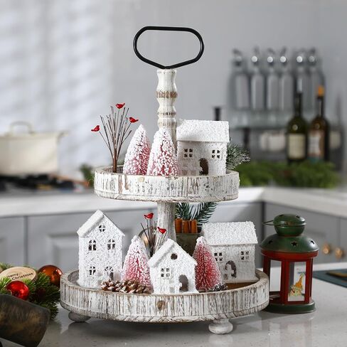 10 PCS Pink Christmas Village مجموعات مع زخارف الشاي Light Christmas 4 Right Row House 4 أشجار الصنوبر 2 Decayed Tree Xmas Holiday Farmhouse Rustic Decor in Saudi Arabia