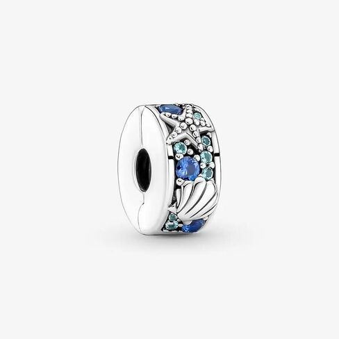 Pandora Tropical Starffish & Shell Clip Charm - سحر سوار لحظات Pandora لحظات - مجوهرات النساء المذهلة - هدية للنساء - مصنوعة من الفضة الإسترليني والكريستال من صنع الإنسان - مع صندوق هدايا in Saudi Arabia