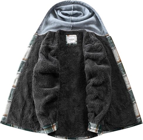 Women's Plaid Flannel Plaid Shacket Button Up Hooded Long Sleeve Fleece Jacket Winter Coat with Side Pockets in Kuwait