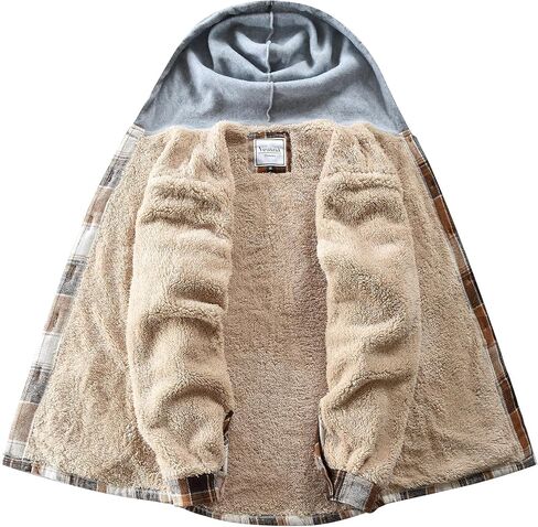 Women's Plaid Flannel Plaid Shacket Button Up Hooded Long Sleeve Fleece Jacket Winter Coat with Side Pockets in Kuwait