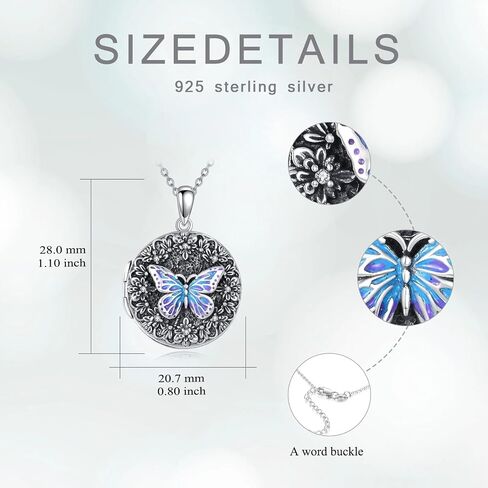 Diamond Butterfly Locket Necklace That Holds 2 Pictures 925 Sterling Silver Butterfly and Flower Locket Pendant Photo Jewelry Gifts for Women Mom Wife Christmas Birthday,18+2 inch in Saudi Arabia