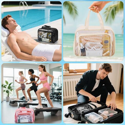 Waterproof Beach Bag with Shoe Compartment – Large Capacity Clear PVC Tote Bag, Portable Unisex Travel Makeup Organizer for Swimming, Gym, and Vacation (Beige) in Saudi Arabia