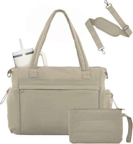 Tote Bag for Women Puffer Work Tote with 15.6 Inch Laptop Compartment and Cup Holder Shoulder Bag Handbag with Zipper in Saudi Arabia