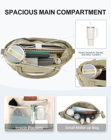 Tote Bag for Women Puffer Work Tote with 15.6 Inch Laptop Compartment and Cup Holder Shoulder Bag Handbag with Zipper in Saudi Arabia