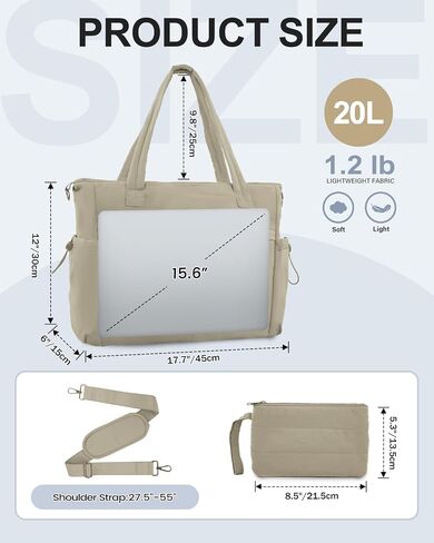 Tote Bag for Women Puffer Work Tote with 15.6 Inch Laptop Compartment and Cup Holder Shoulder Bag Handbag with Zipper in Saudi Arabia