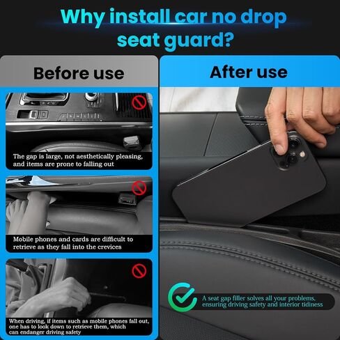 2 Pack Car Seat Gap Filler, No Drop Seat Guard, Premium PU Leather Car Seat Gap Organizers, Universal Car Accessories, Prevent Phone/Keys/Cards from Dropping, Easy Installation in Saudi Arabia