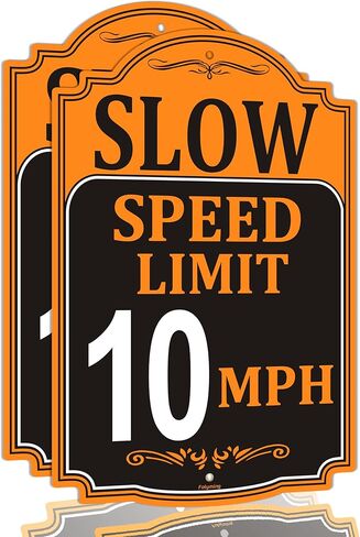 2 Pack Slow Speed Limit 10 MPH Sign Slow Down Sign 18 x 12 Inches Traffic Sign Engineer Grade Metal Reflective Sturdy Rust Aluminum Waterproof Easy to Install in Kuwait