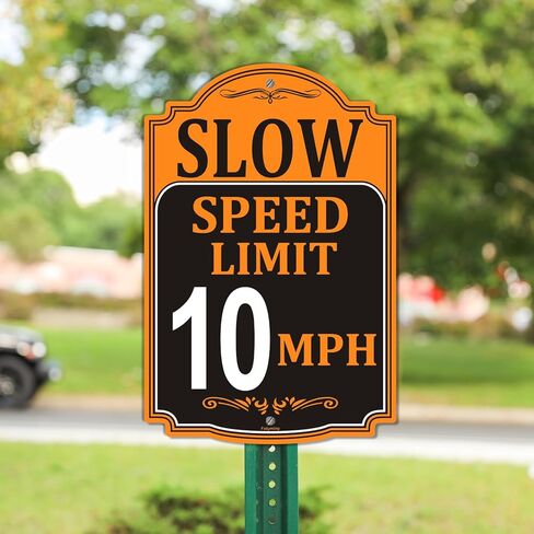 2 Pack Slow Speed Limit 10 MPH Sign Slow Down Sign 18 x 12 Inches Traffic Sign Engineer Grade Metal Reflective Sturdy Rust Aluminum Waterproof Easy to Install in Kuwait