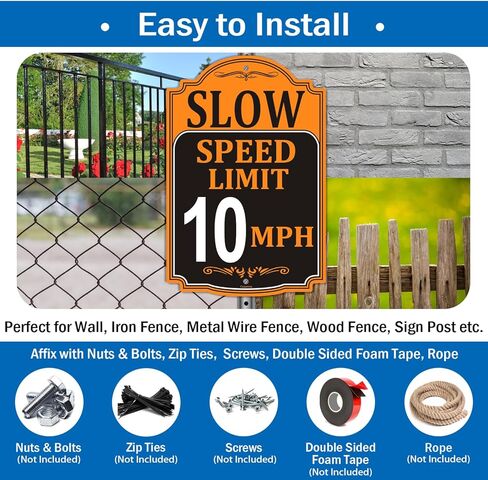 2 Pack Slow Speed Limit 10 MPH Sign Slow Down Sign 18 x 12 Inches Traffic Sign Engineer Grade Metal Reflective Sturdy Rust Aluminum Waterproof Easy to Install in Kuwait
