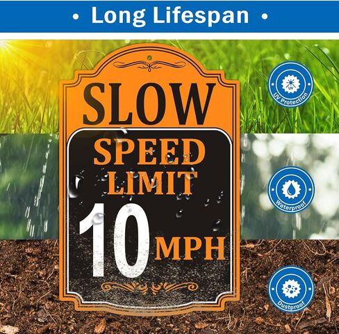 2 Pack Slow Speed Limit 10 MPH Sign Slow Down Sign 18 x 12 Inches Traffic Sign Engineer Grade Metal Reflective Sturdy Rust Aluminum Waterproof Easy to Install in Kuwait