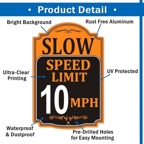 2 Pack Slow Speed Limit 10 MPH Sign Slow Down Sign 18 x 12 Inches Traffic Sign Engineer Grade Metal Reflective Sturdy Rust Aluminum Waterproof Easy to Install in Kuwait