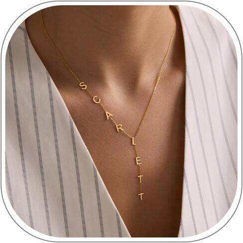 Lariat Name Necklace for Women, Personalized 18K Gold Long Y-Shaped Necklace with Letter Initial, Family Bridesmaid Mother's Day Jewelry Gift for Her in Kuwait