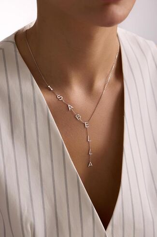 Lariat Name Necklace for Women, Personalized 18K Gold Long Y-Shaped Necklace with Letter Initial, Family Bridesmaid Mother's Day Jewelry Gift for Her in Kuwait