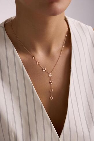 Lariat Name Necklace for Women, Personalized 18K Gold Long Y-Shaped Necklace with Letter Initial, Family Bridesmaid Mother's Day Jewelry Gift for Her in Kuwait