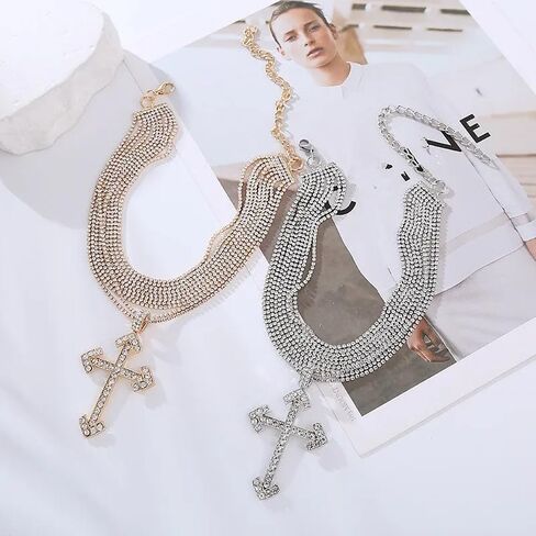 925 Sterling Silver Cross Necklace Y2K ، y2k Cross Necklace ، New Gothic Shiny with Cross Pendant Kniclace for Women ، in Saudi Arabia